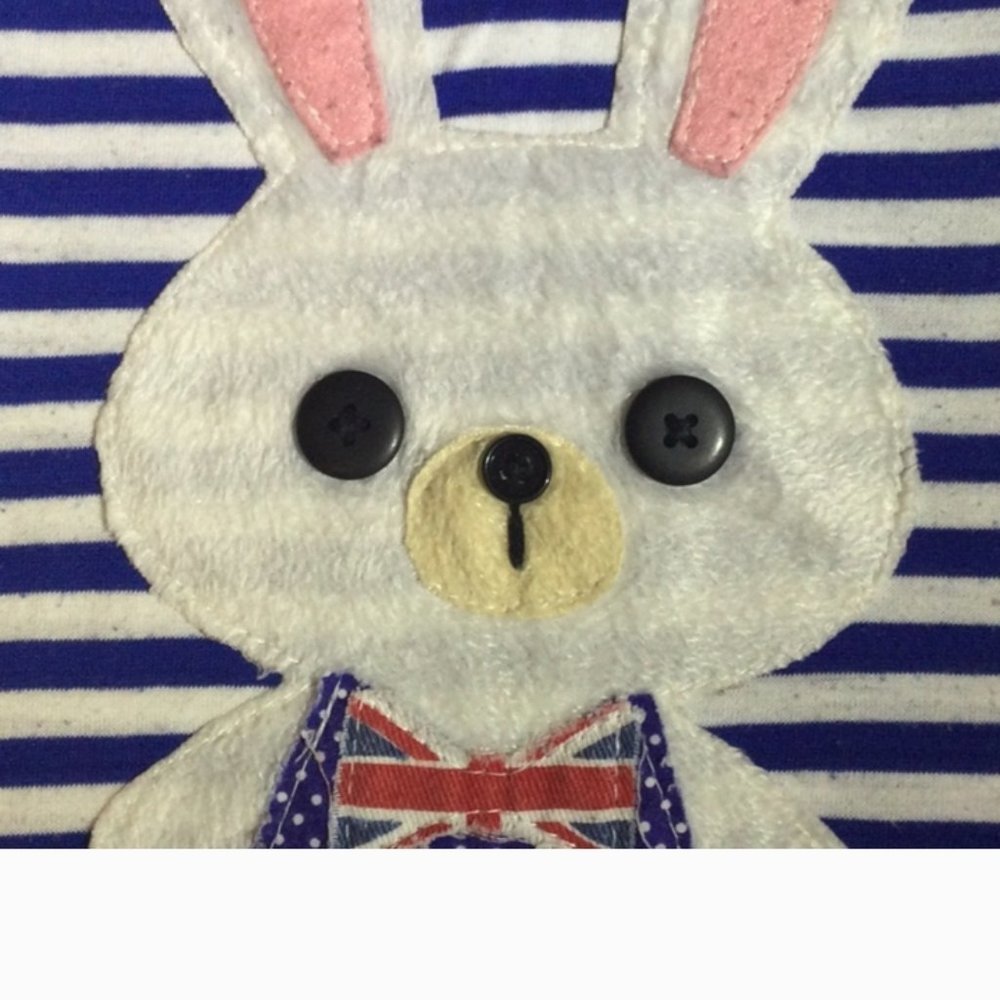 Bunny Girls Blue & White Stripe Tee with Cute Bunny